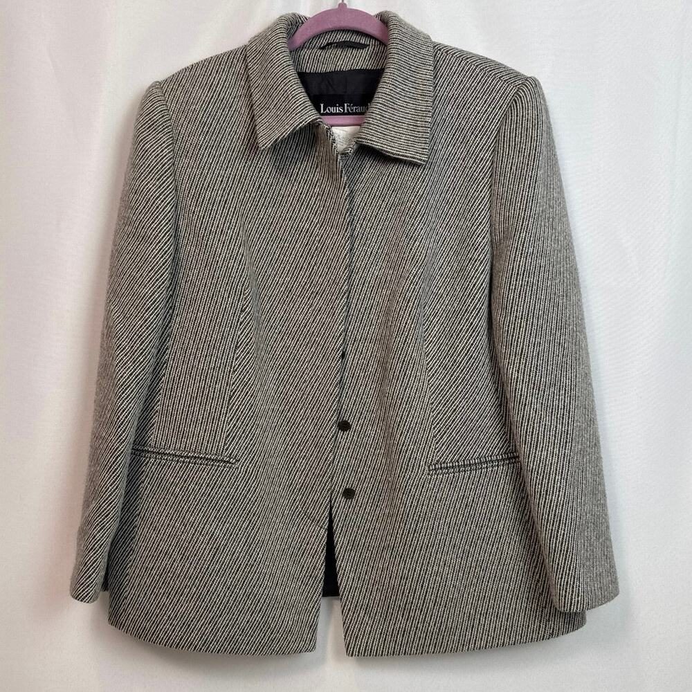 Louis Feraud Womens Vintage 100% Cashmere Jacket Size 16 Gray Ivory Old Money